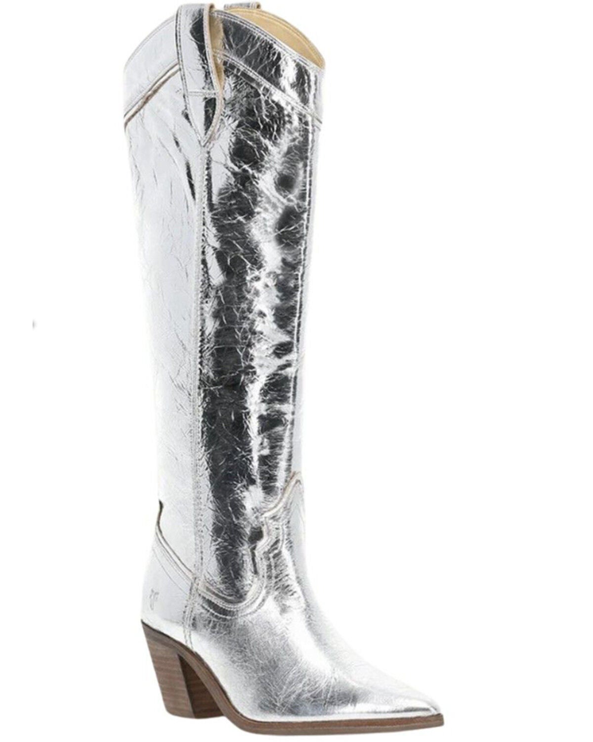 Frye Women's Sara Metallic Tall Western Boots - Round Toe, Silver, hi-res
