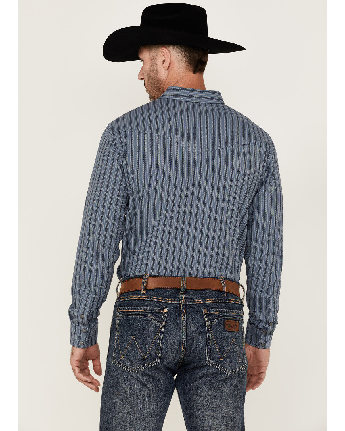 Image #5 - Blue Ranchwear Men's Yarn-Dye Stripe Long Sleeve Snap Western Workshirt, Indigo, hi-res