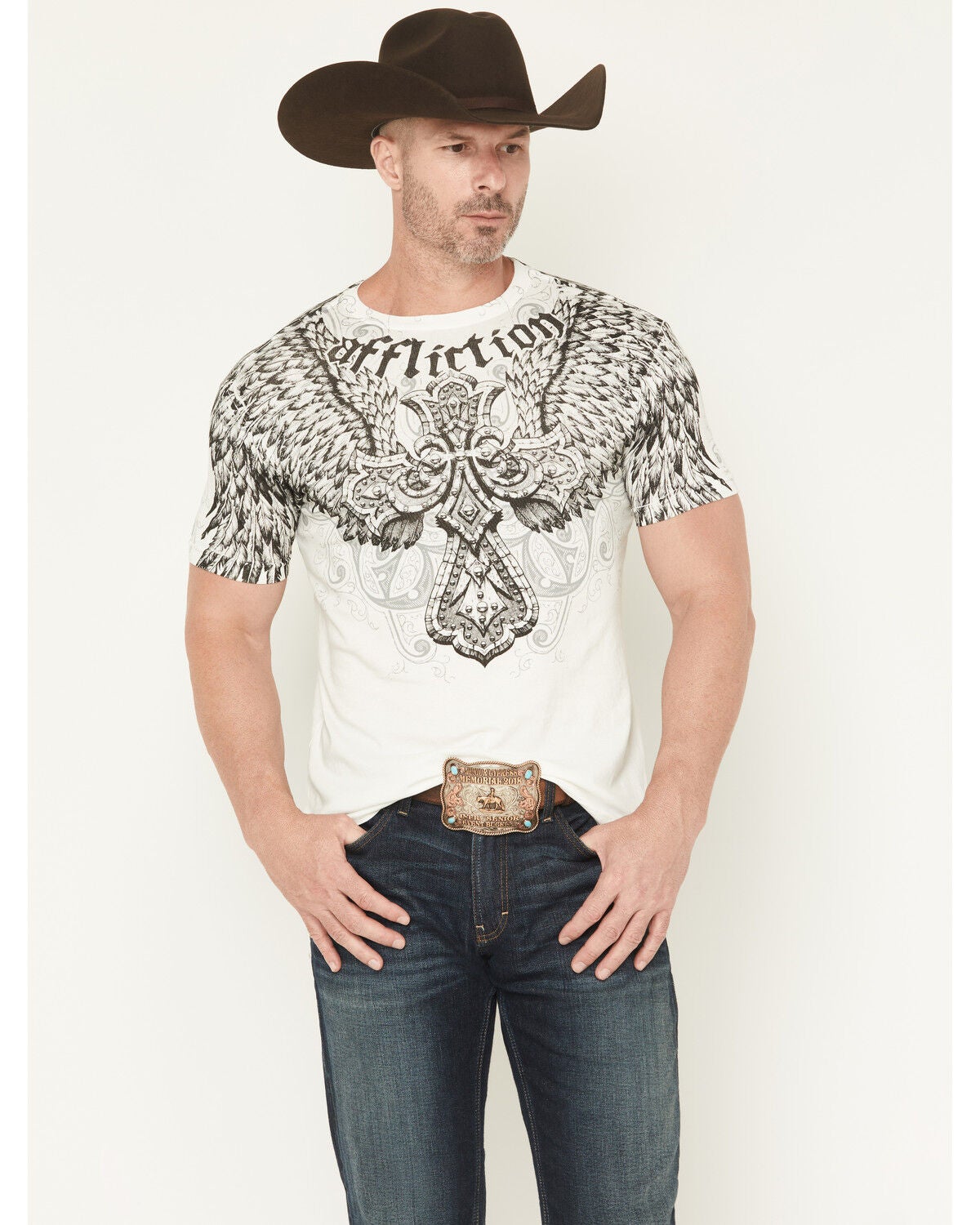 Affliction Men's Kingdom Short Sleeve Graphic T-Shirt, Off White, hi-res