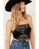 Image #3 - La La Land Women's Strapless Tie-Back Graphic Bandana Crop Top, Black, hi-res