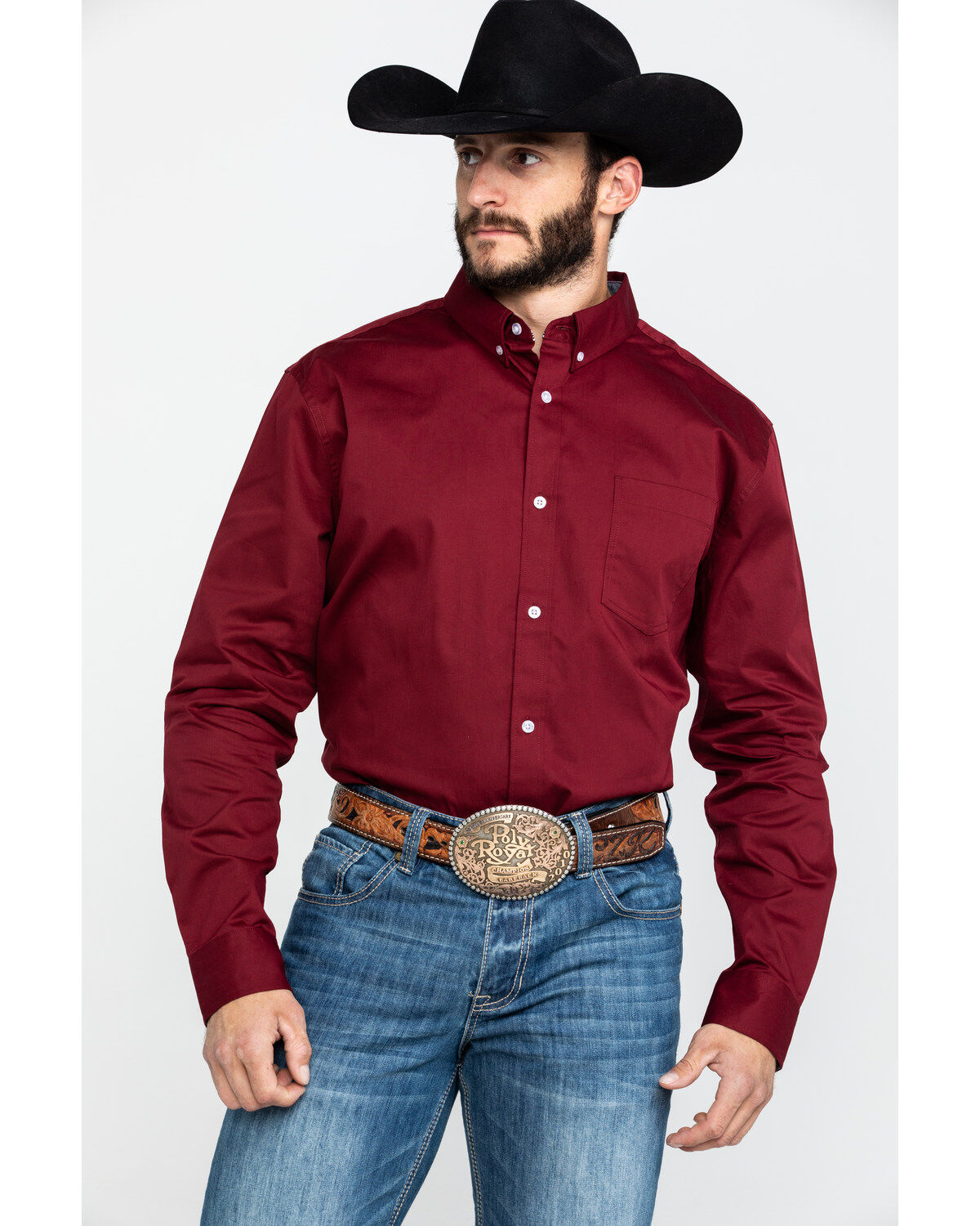 Image #1 - Cody James Core Men's Solid Maroon Twill Long Sleeve Western Shirt, , hi-res