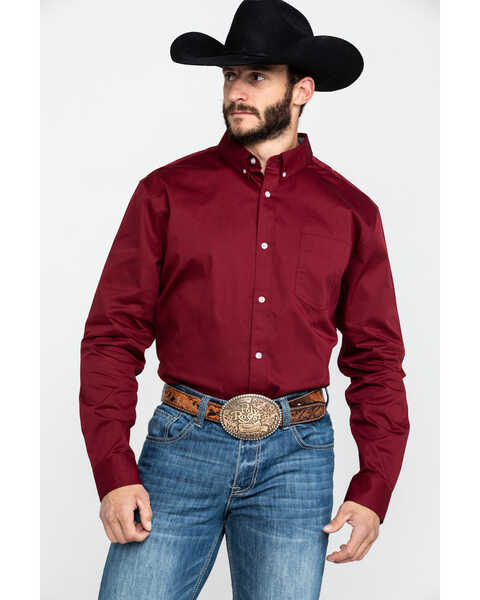 Image #1 - Cody James Core Men's Solid Maroon Twill Long Sleeve Western Shirt , , hi-res