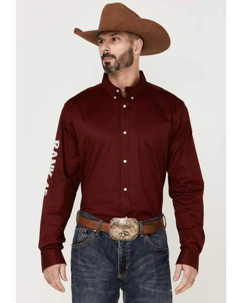 RANK 45 Men's Basic Twill Long Sleeve Button Down Western Shirt - Tall, Maroon, hi-res
