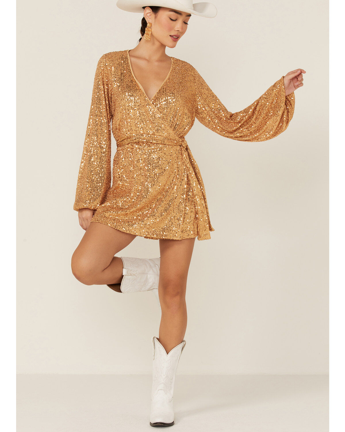 Image #1 - Free People Women's Christa Sequin Long Sleeve Romper, , hi-res