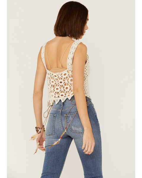Image #3 - Saints & Hearts Women's Natural Crochet Side Feather & Beads Tank Top, Natural, hi-res