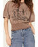 Youth in Revolt Women's Skeletons Shirred Bottom Short Sleeve Graphic Tee, Brown, hi-res