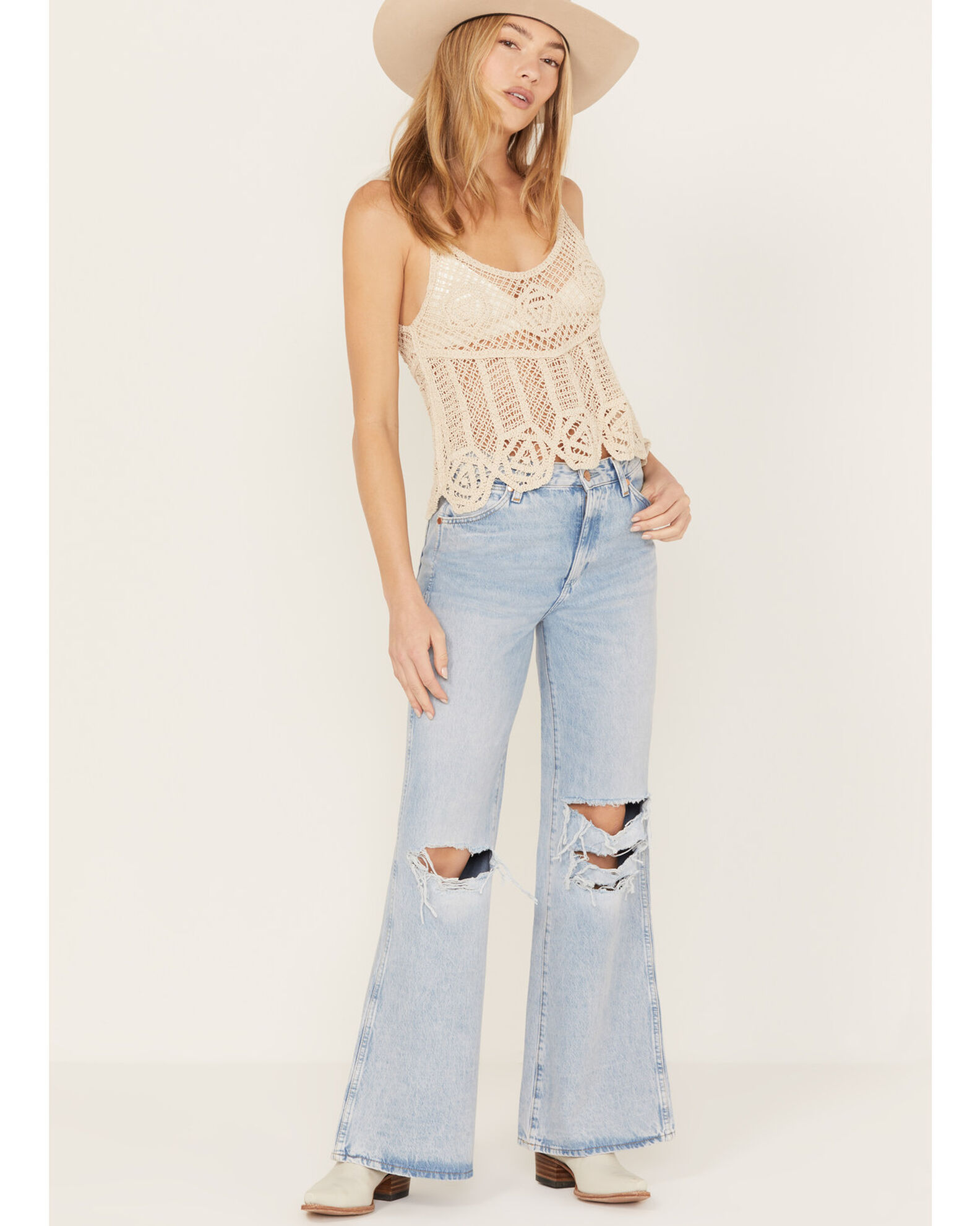 Wrangler Women's Light Wash Destructed Loose Flare Jeans | Boot Barn