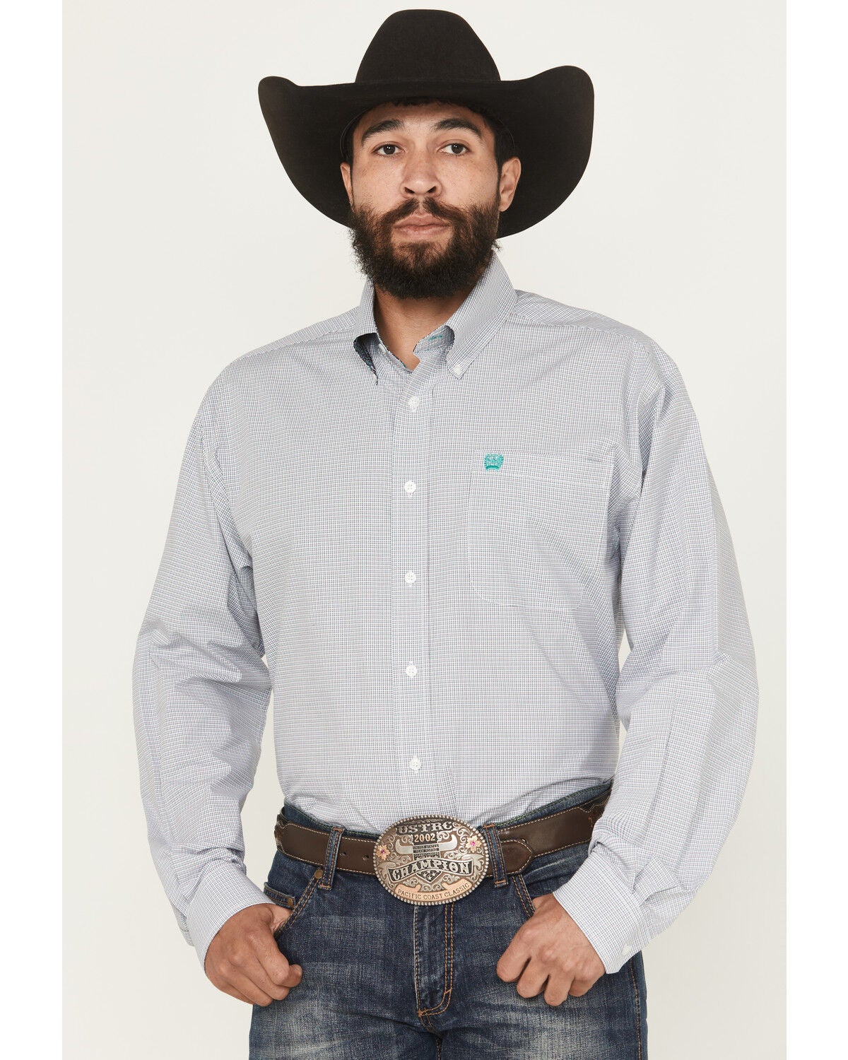 Cinch Men's Plaid Print Long Sleeve Button-Down Western Shirt, White, hi-res