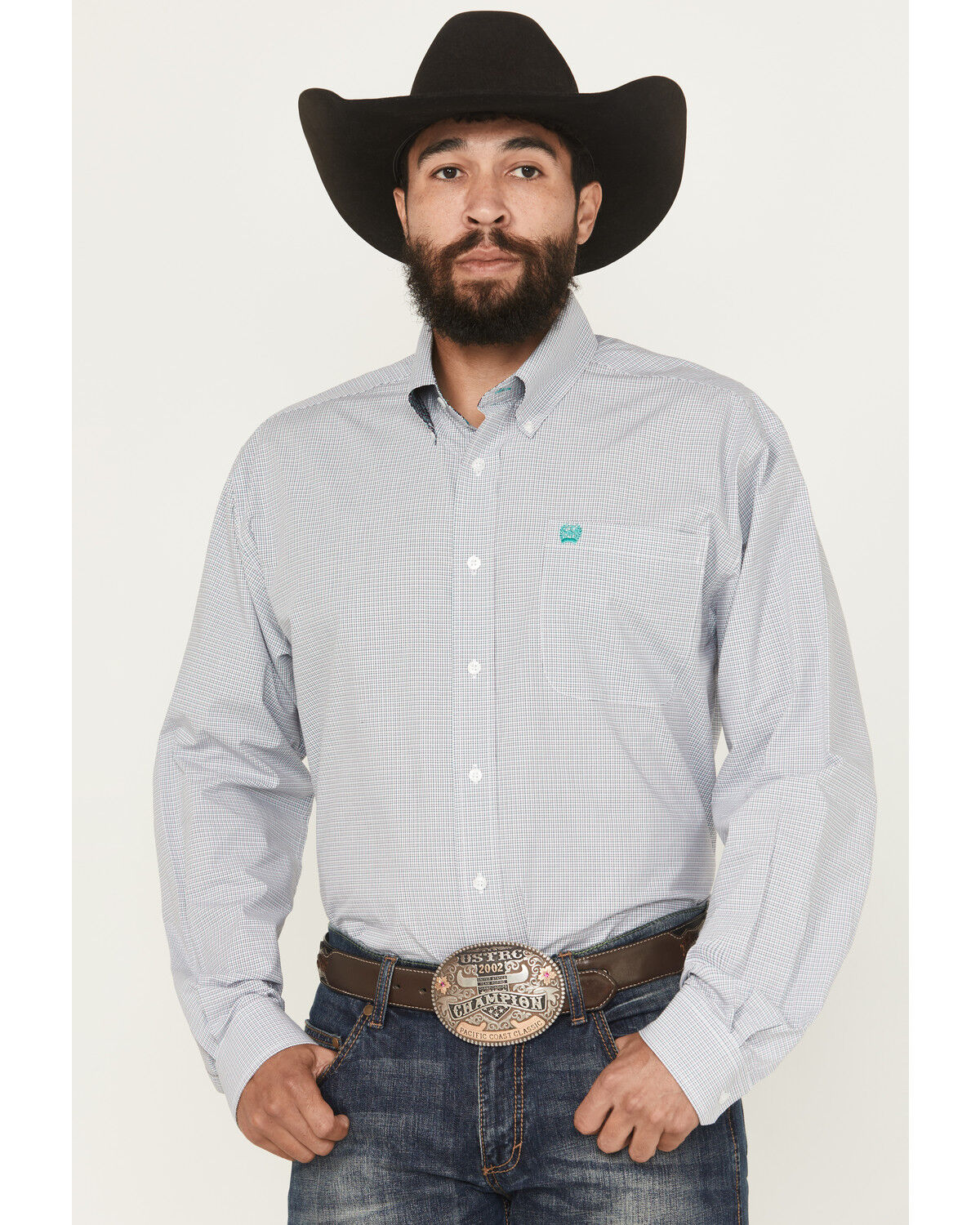Image #1 - Cinch Men's Plaid Print Long Sleeve Button-Down Western Shirt, White, hi-res