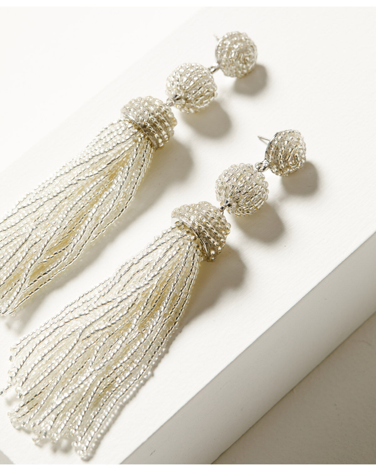 Image #2 - Shyanne Women's Three-Tier Beaded Tassel Earrings, Silver, hi-res