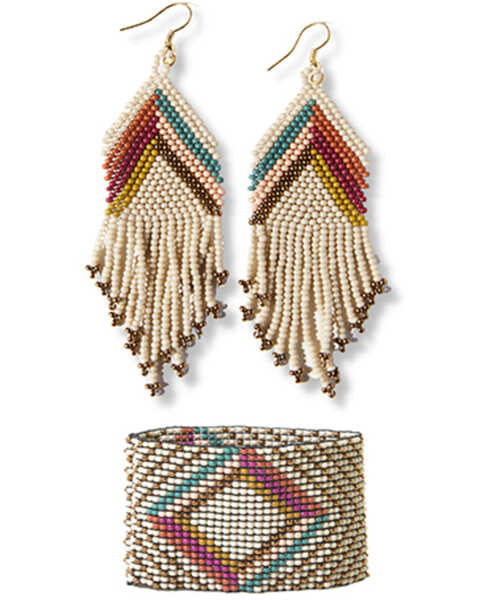 Ink + Alloy Women's Elise Chevron Beaded Earrings & Penelope Diamonds Bracelet Set, Multi, hi-res