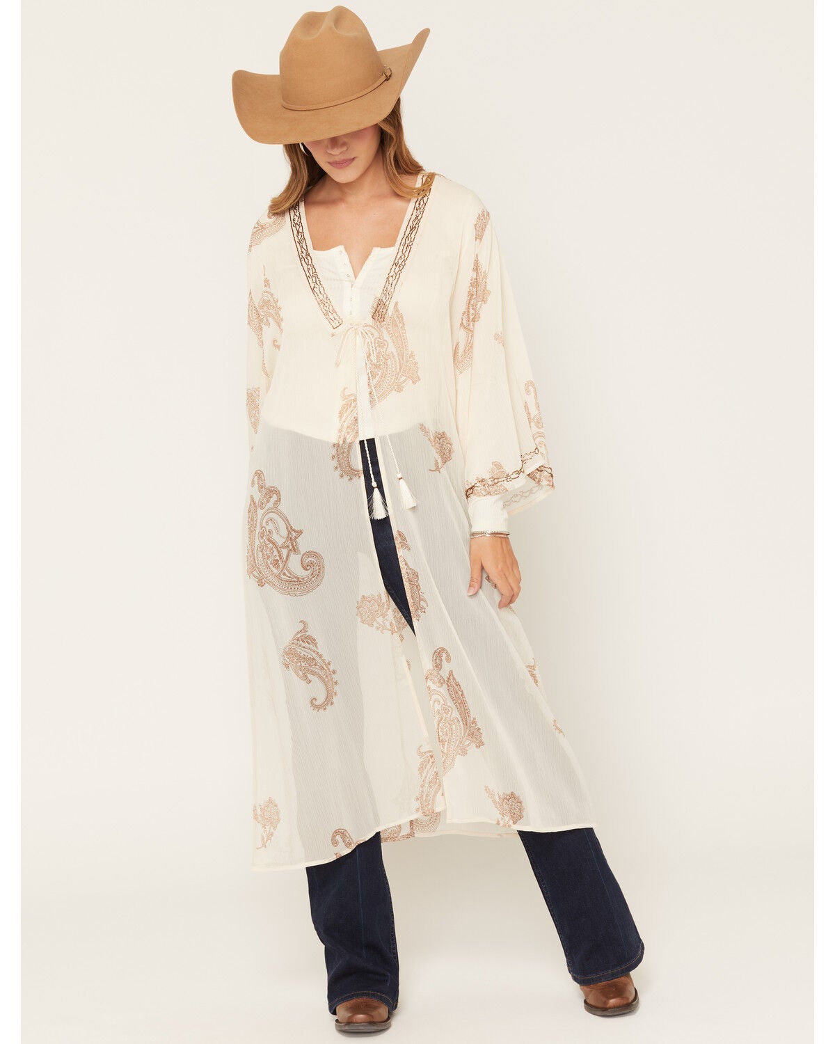 Shyanne Women's Channell Beaded Kimono, Natural, hi-res