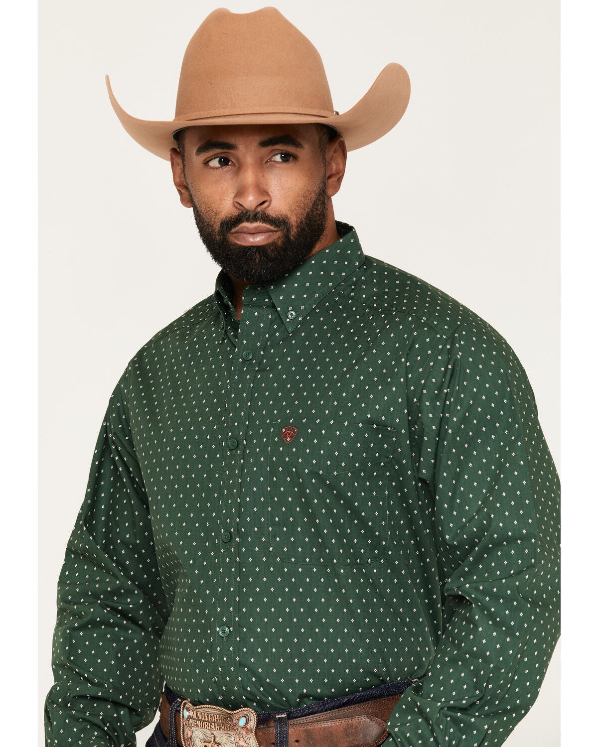 Image #2 - Ariat Men's Larkspur Medallion Print Long Sleeve Button-Down Western Shirt, Green, hi-res