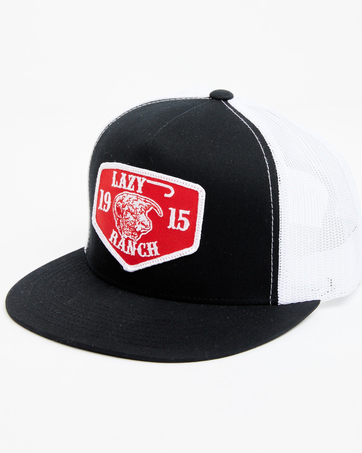 Lazy J Ranch Men's Red Ranch Logo Patch Mesh-Back Ball Cap, Black, hi-res