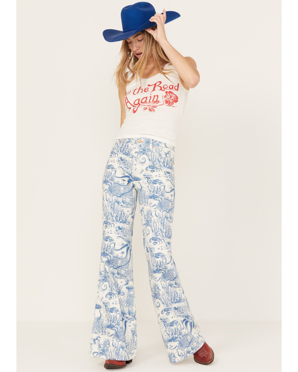 Wrangler Women's High Rise Nautical Print Wanderer Flare Jeans, Multi, hi-res