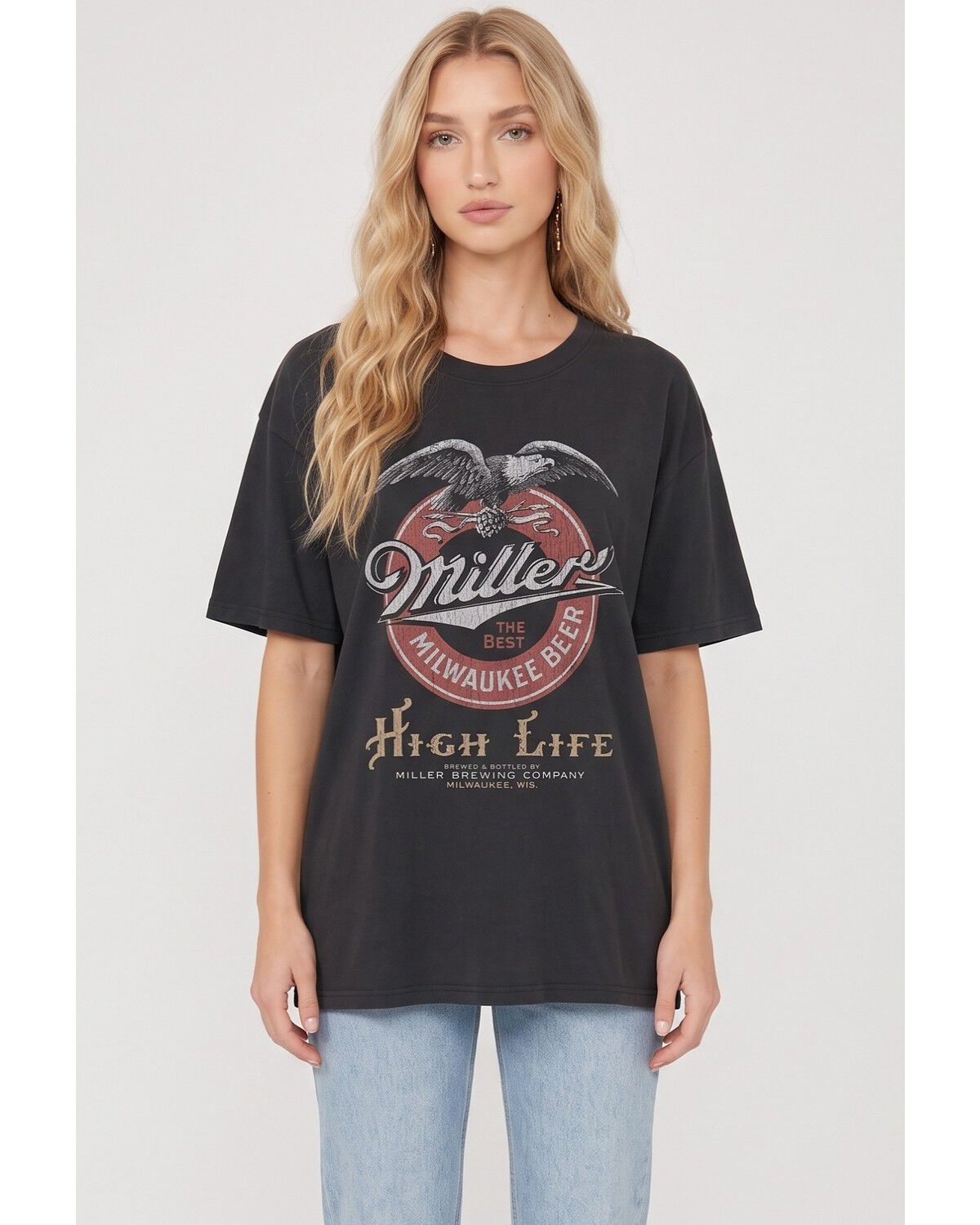 Miller Women's Vintage Poster Short Sleeve Oversized Graphic Tee, Black, hi-res