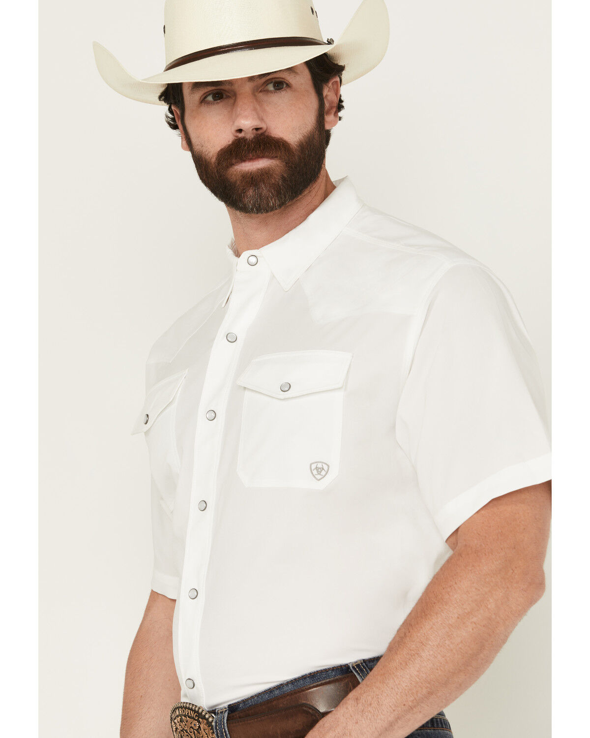 Image #2 - Ariat Men's VentTek Solid Short Sleeve Snap Performance Western Shirt - Tall, White, hi-res