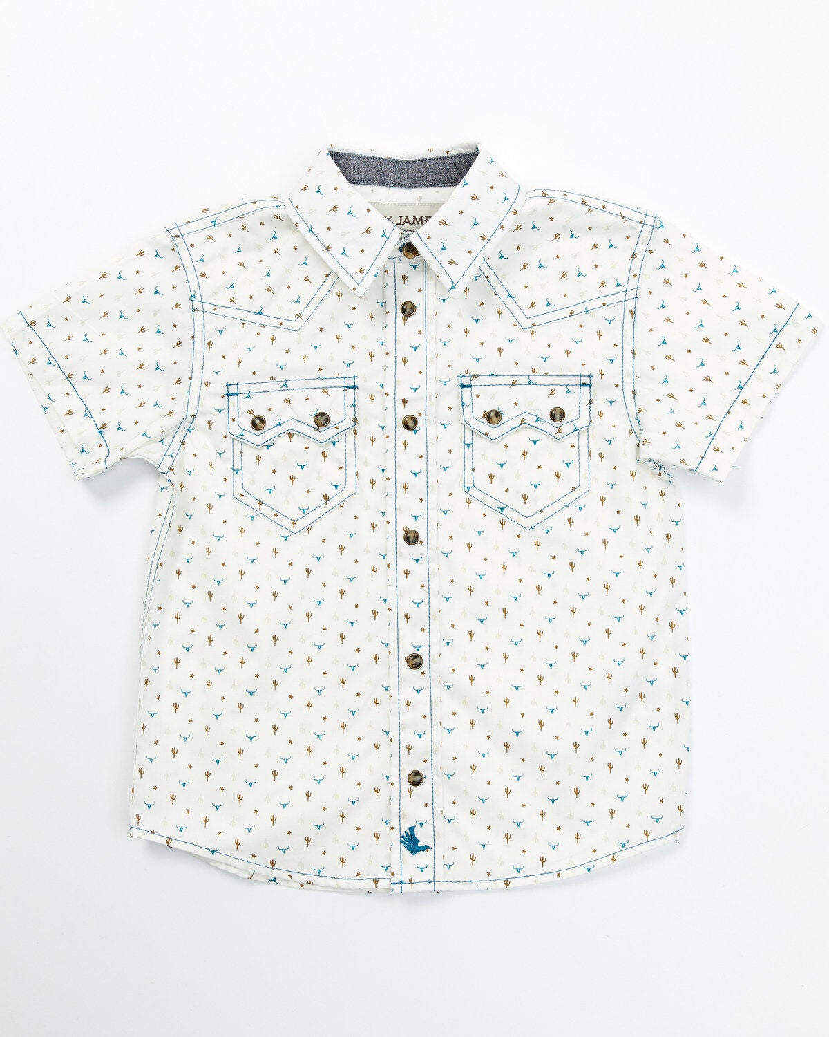 Cody James Toddler Boys' Bull and Cactus Print Short Sleeve Snap Western Shirt, Oatmeal, hi-res