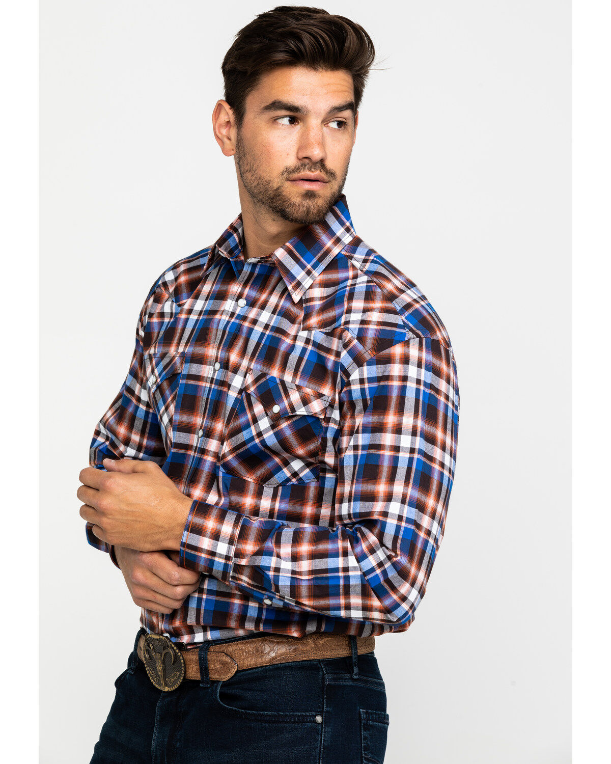 Image #3 - Rough Stock By Panhandle Men's Walpole Stretch Plaid Print Long Sleeve Western Shirt , , hi-res