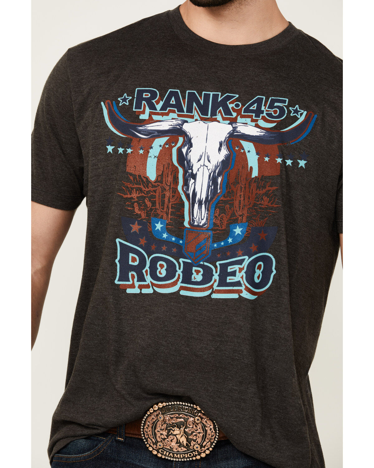 Image #3 - RANK 45® Men's Rodeo Steerhead Short Sleeve Graphic T-Shirt, Charcoal, hi-res