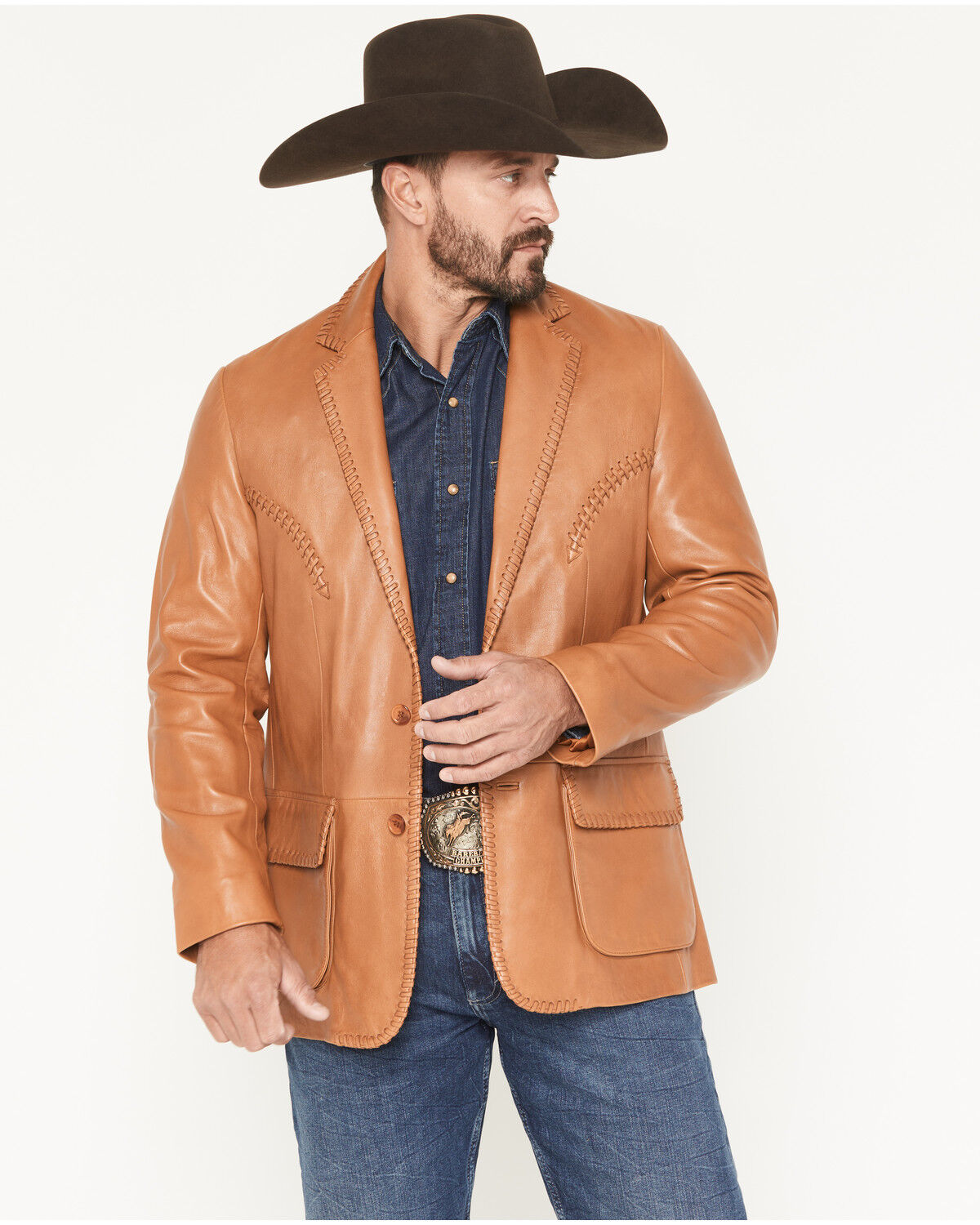 Image #1 - Scully Men's Leather Whip Stitch Blazer, Tan, hi-res