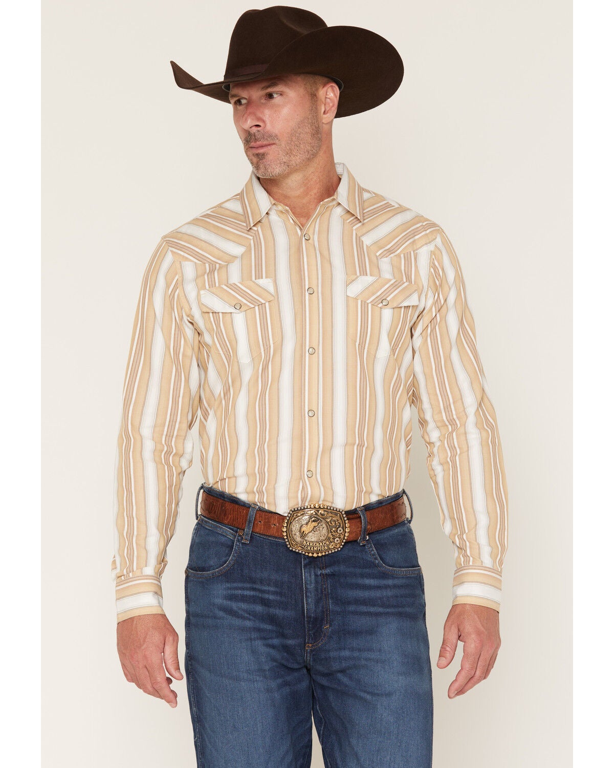Gibson Trading Co Men's Dustline Striped Long Sleeve Snap Western Shirt - Tall, Lt Brown, hi-res