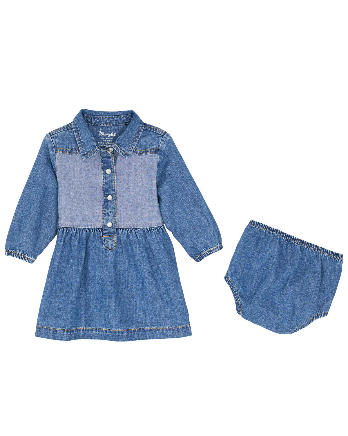 Image #1 - Wrangler Infant Girls' Two Tone Long Sleeve Dress Set - 2 Piece, Blue, hi-res