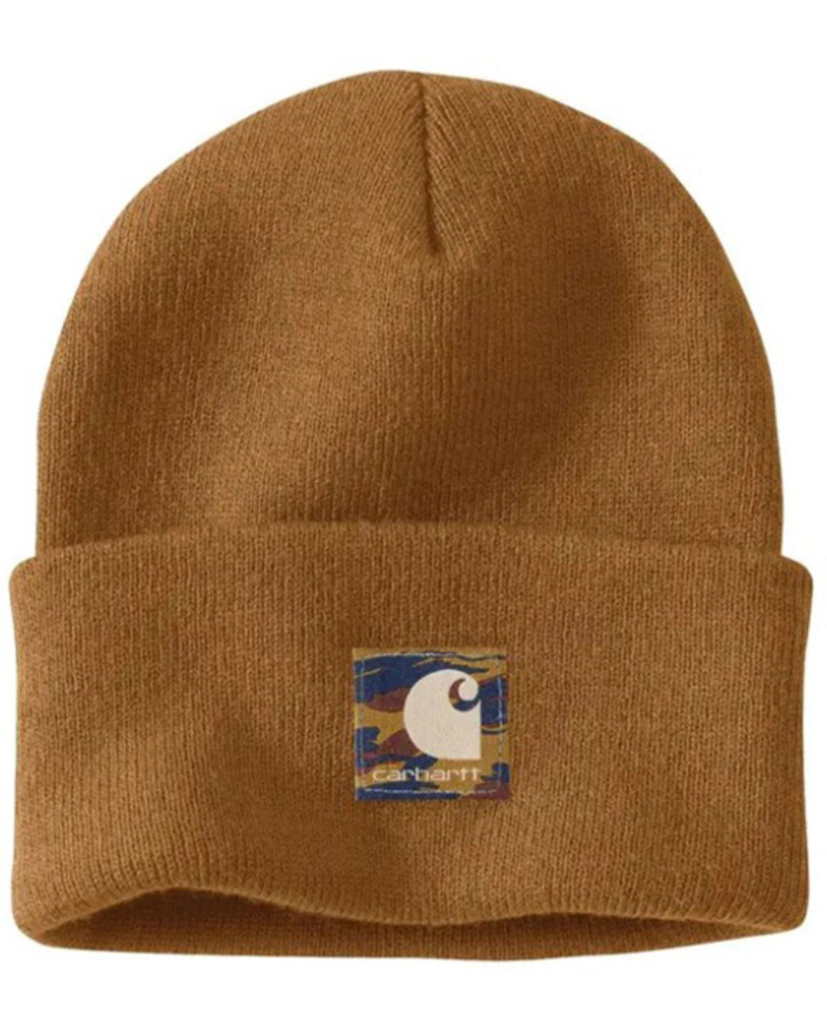 Image #1 - Carhartt Knit Camo Patch Beanie, Brown, hi-res