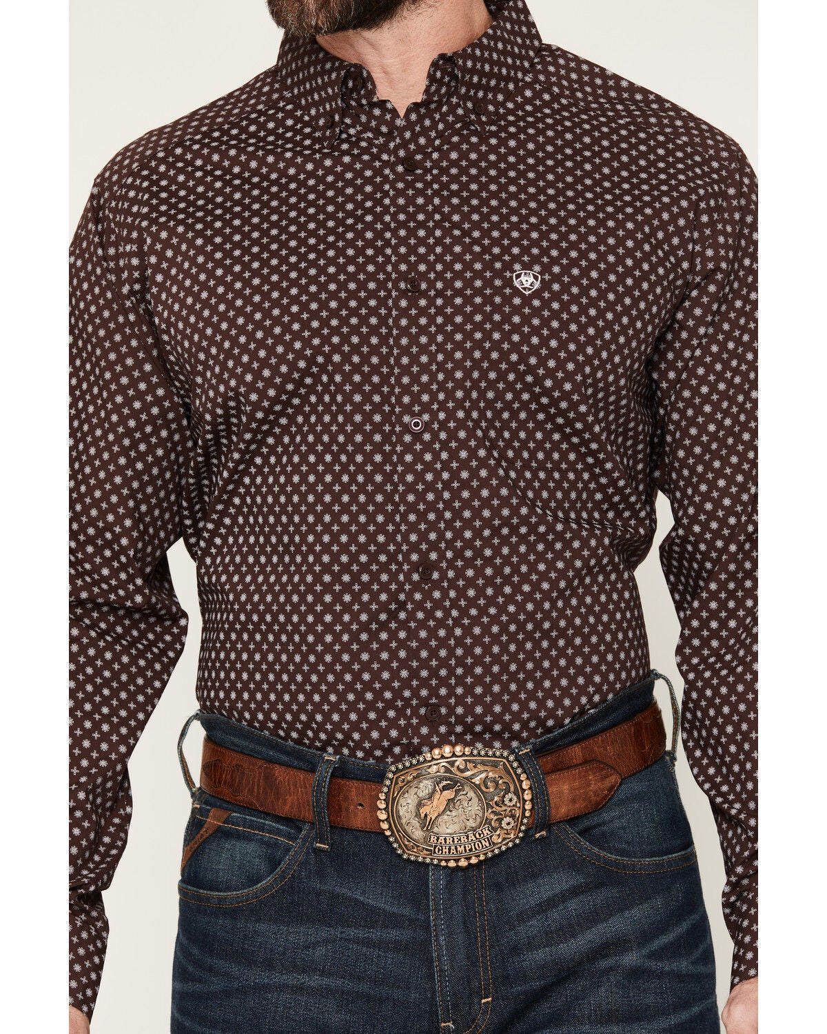 Image #3 - Ariat Men's Constantine Medallion Print Long Sleeve Button-Down Western Shirt, Brown, hi-res