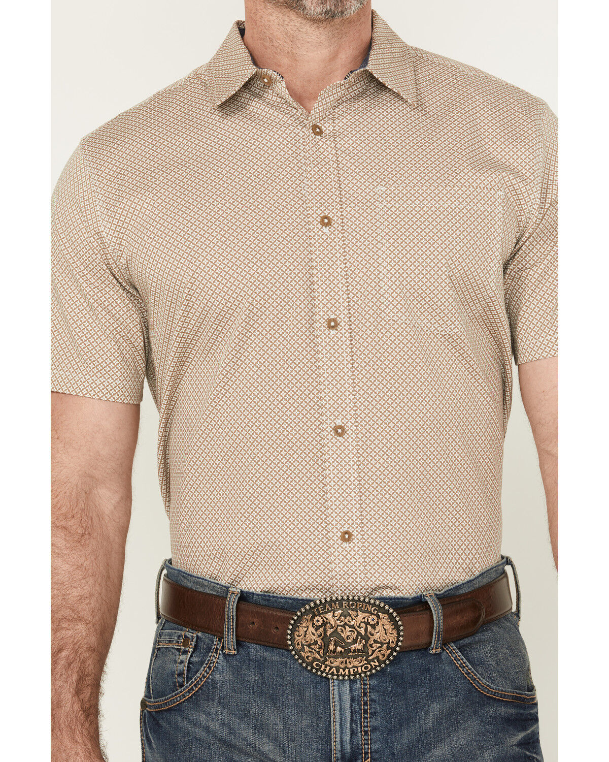 Product Name:  Cody James Men's Grill And Greet Geo Print Short Sleeve Button-Down Stretch Western Shirt