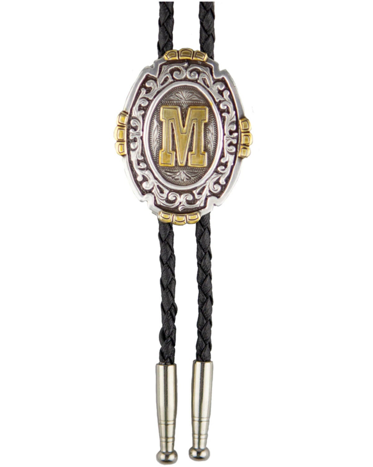 Cody James Men's Antique Silver & Gold Initial M Bolo Tie, Silver, hi-res
