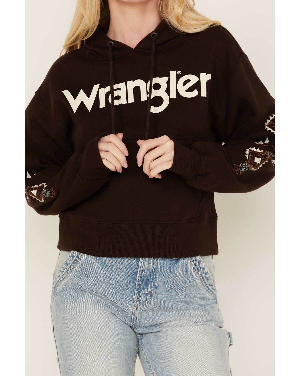 Image #3 - Wrangler Retro Women's Southwestern Sleeve Logo Hoodie, , hi-res