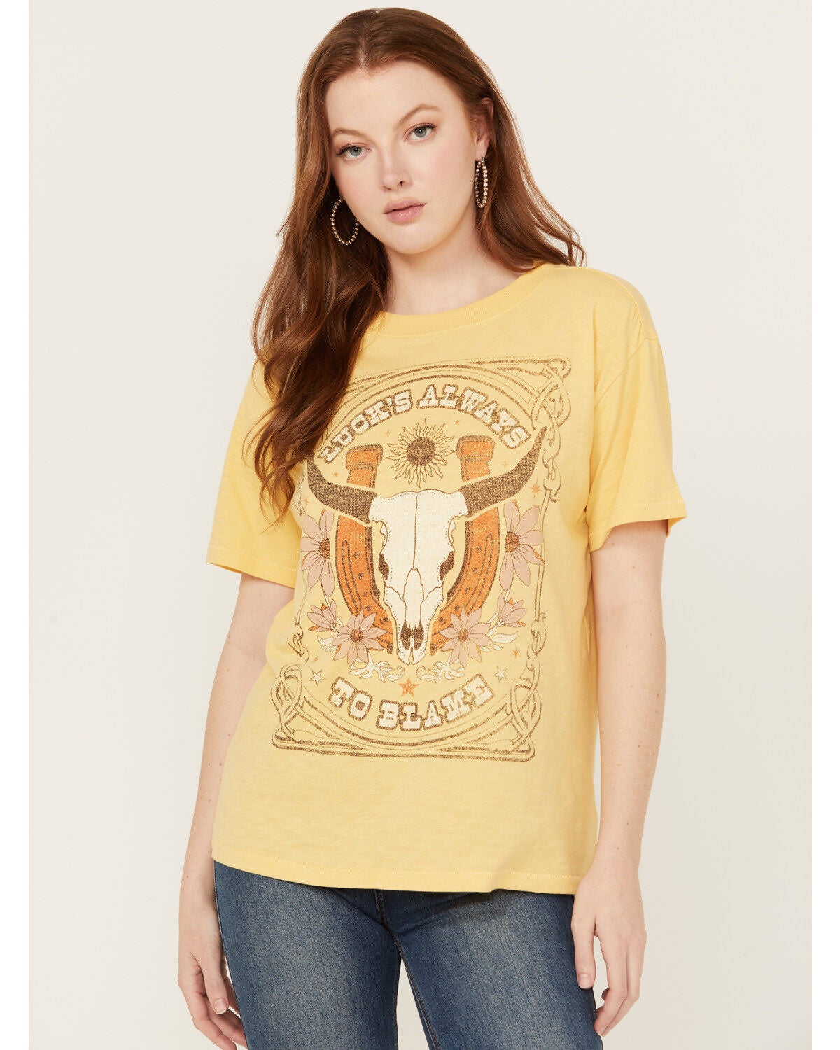 Shyanne Women's Lucks Always To Blame Short Sleeve Graphic Tee, Yellow, hi-res
