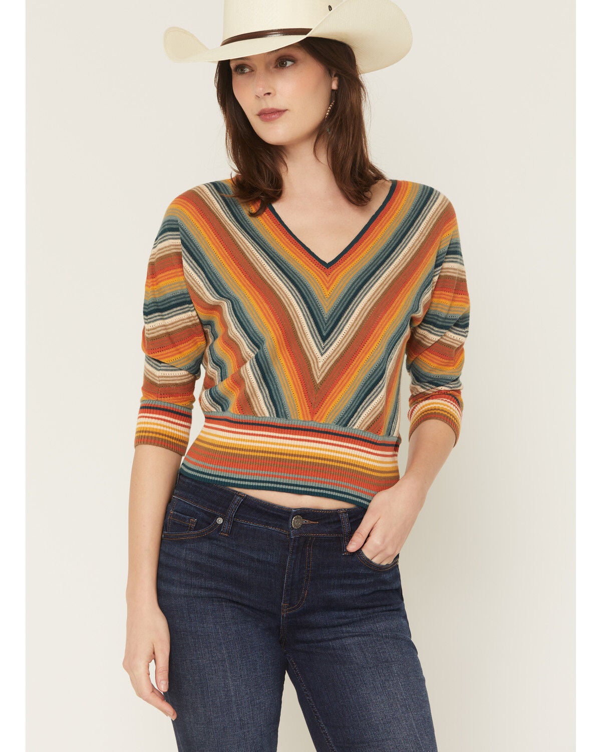 Shyanne Women's Hamilton Striped Dolman Sweater, Teal, hi-res