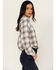 Image #2 - Cleo + Wolf Women's Amy Plaid Print Button-Up Cropped Long Sleeve Flannel Shirt, Cream, hi-res