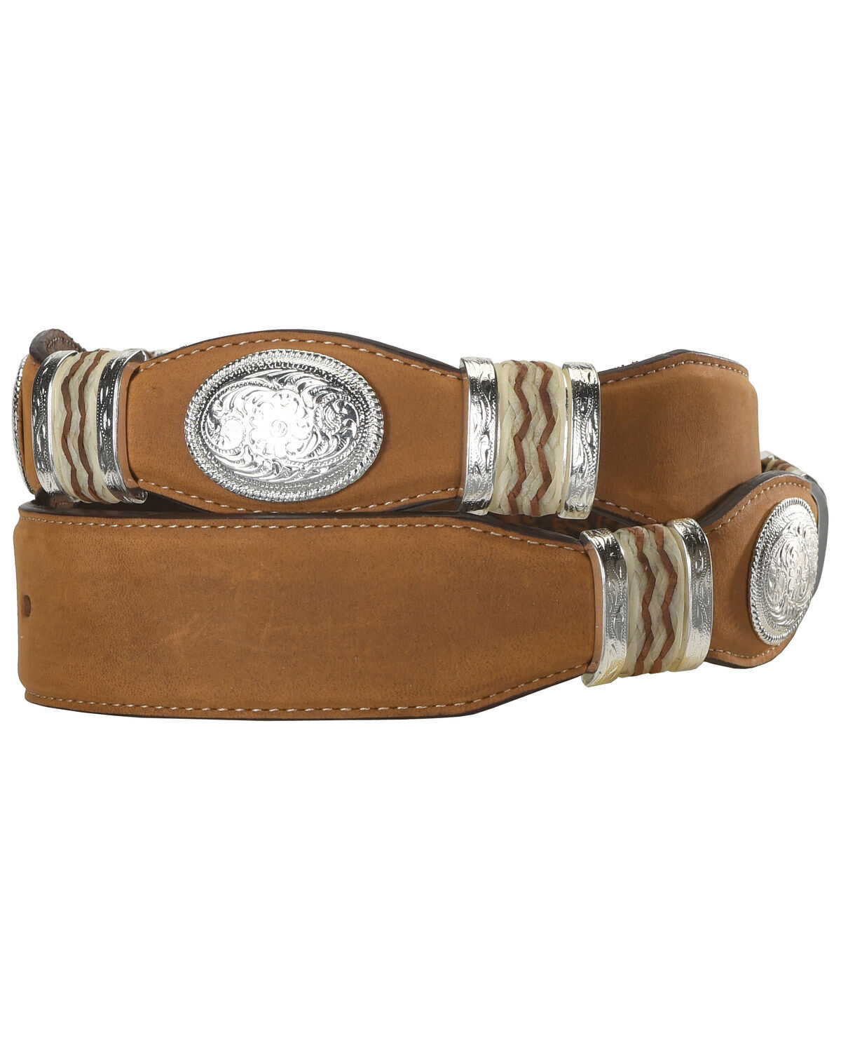Image #2 - Tony Lama Scalloped Leather Belt, Brown, hi-res