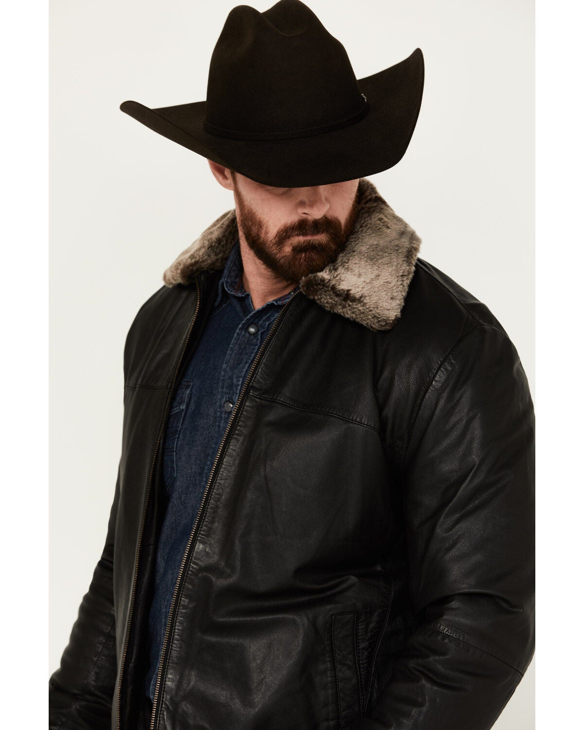 Image #2 - Scully Men's Leather Fur Collar Jacket, , hi-res