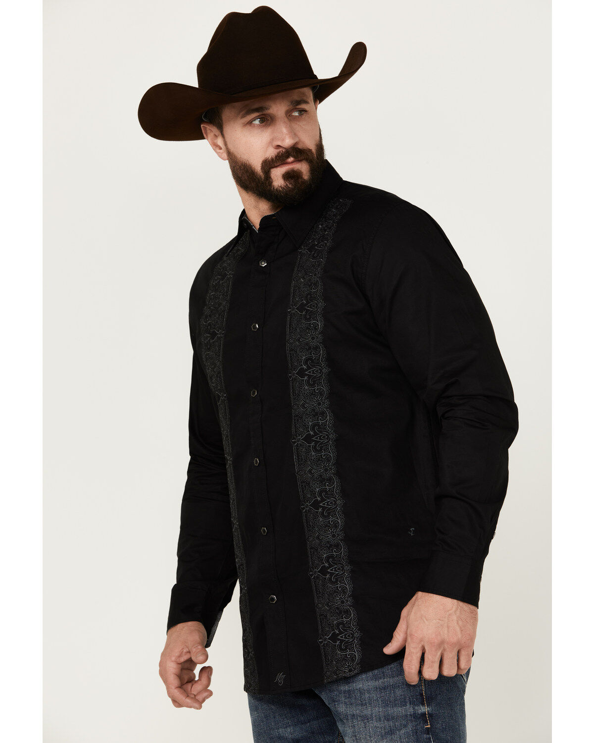 Product Name:  Moonshine Spirit Men's Embroidered Long Sleeve Snap Western Shirt