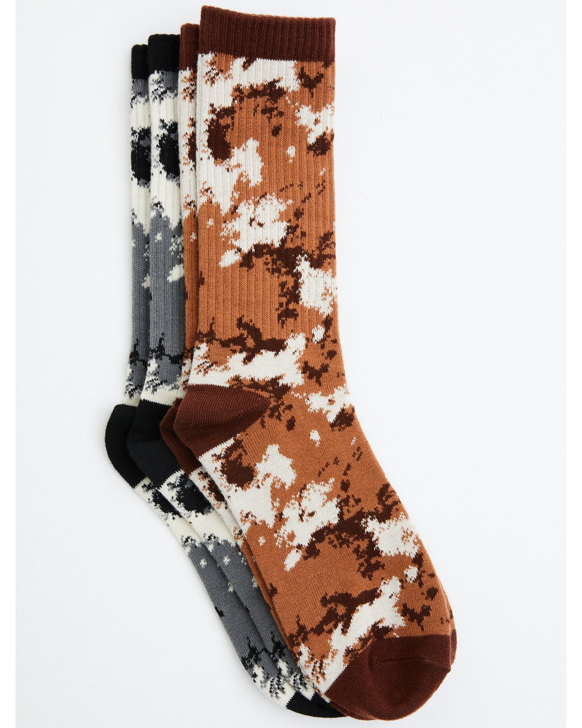 Cody James Men's Cow Print Crew Socks - 2 Pack, Black/brown, hi-res