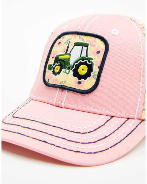 Image #2 - John Deere Girls' Floral Print Tractor Patch Ball Cap , Pink, hi-res
