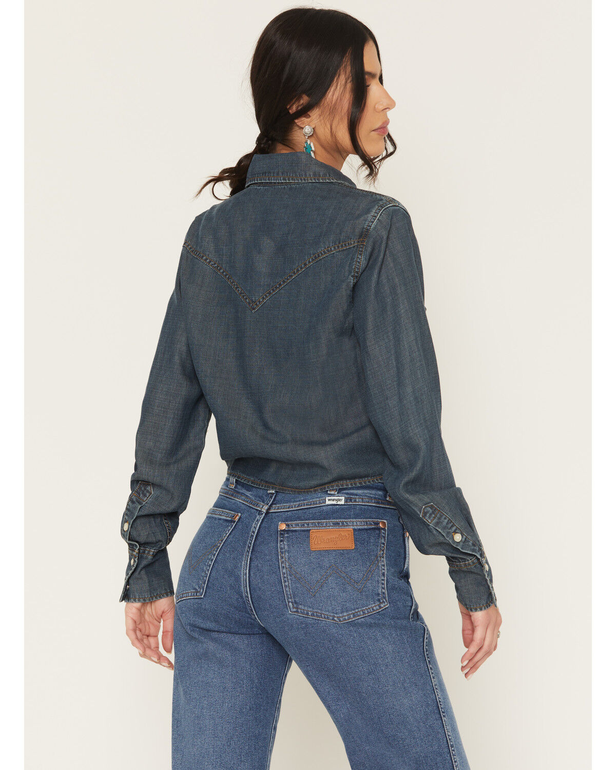 Wrangler X Lainey Wilson Women's Dark Wash Long Sleeve Snap Tie Front Western Shirt