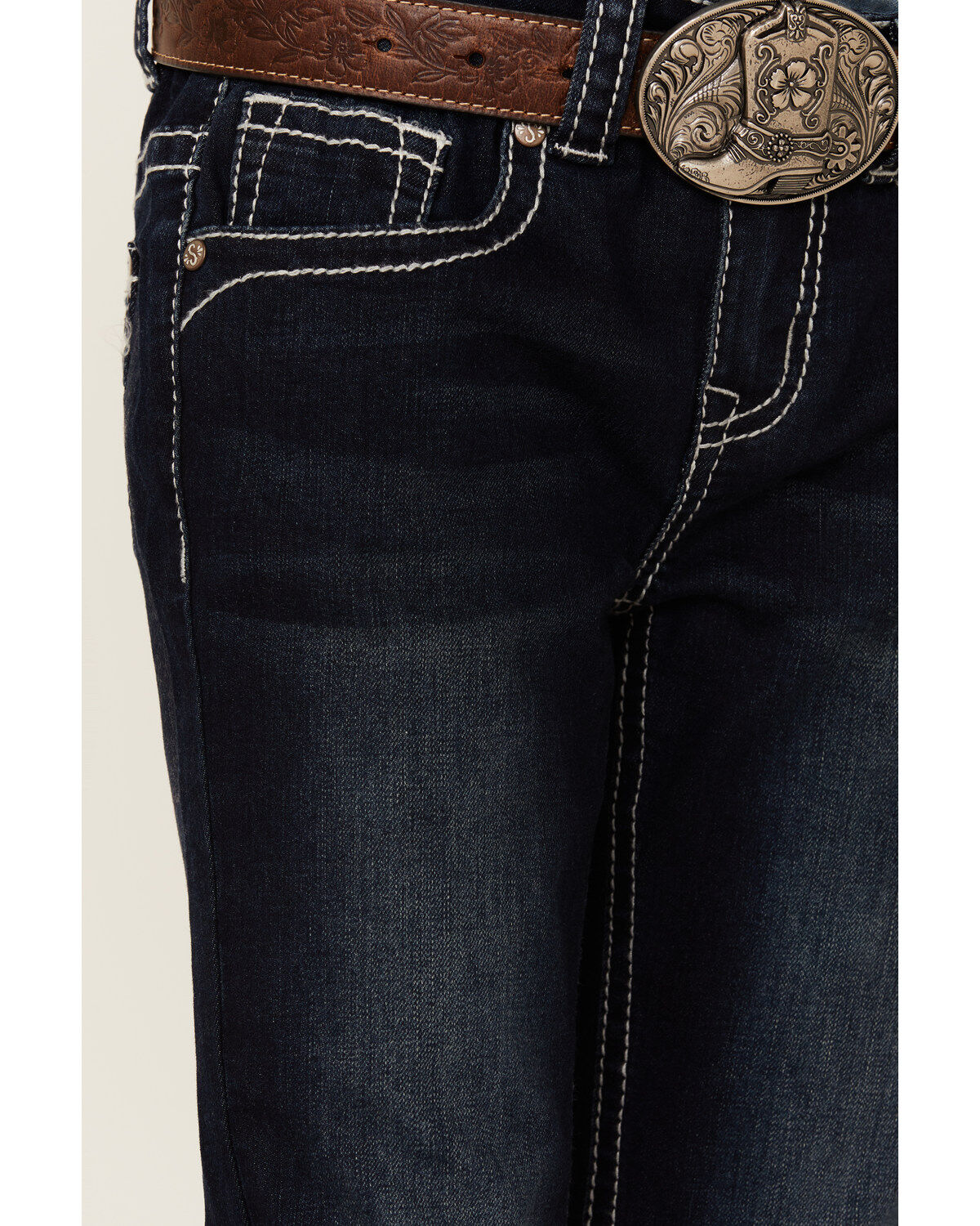 Image #2 - Shyanne Little Girls' Dark Wash Half-Circle Pocket Bootcut Jeans, , hi-res