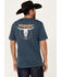 Image #1 - Wrangler Men's Boot Barn Exclusive Steer Head Logo Short Sleeve Graphic T-Shirt, Navy, hi-res