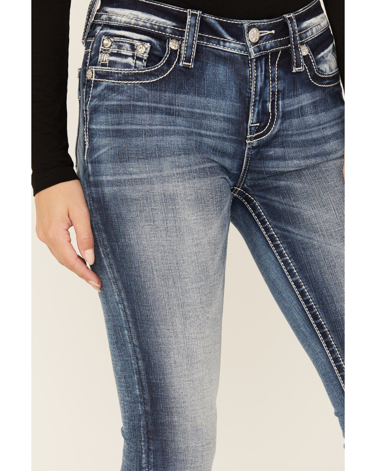 Image #4 - Miss Me Women's Dark Wash Mid Rise Stretch Bootcut Jeans, Dark Wash, hi-res