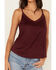 Shyanne Women's Crochet Lace Faux Suede Cami Top, Maroon, hi-res