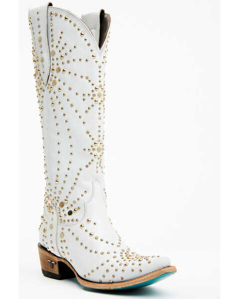 Boot Barn X Lane Women's Exclusive Sparks Fly Satin Pearl Western Bridal Boots - Snip Toe, White, hi-res