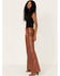 Rock & Roll Denim Women's Pleather High Rise Flare Jeans, Rust Copper, hi-res
