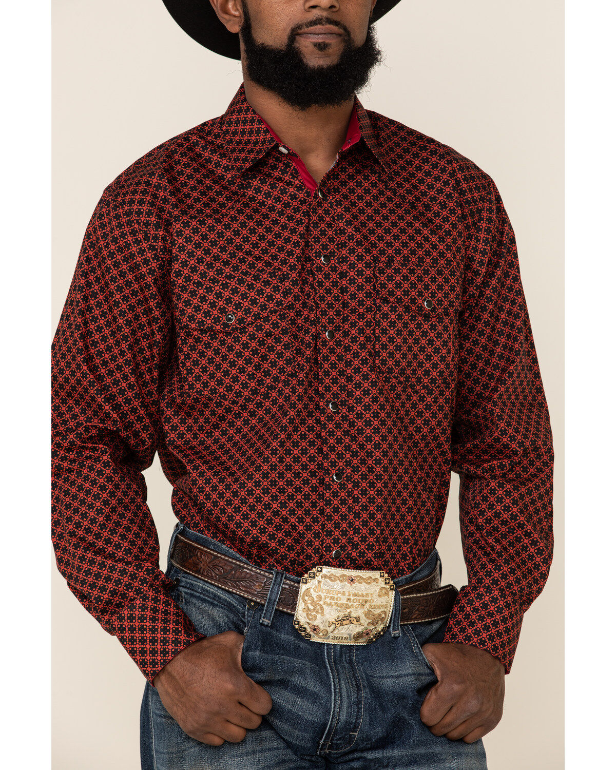 Image #3 - Resistol Men's Red Camden Geo Print Long Sleeve Western Shirt, Red, hi-res