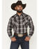 Image #1 - Ely Walker Men's Plaid Print Long Sleeve Pearl Snap Western Shirt, Black, hi-res