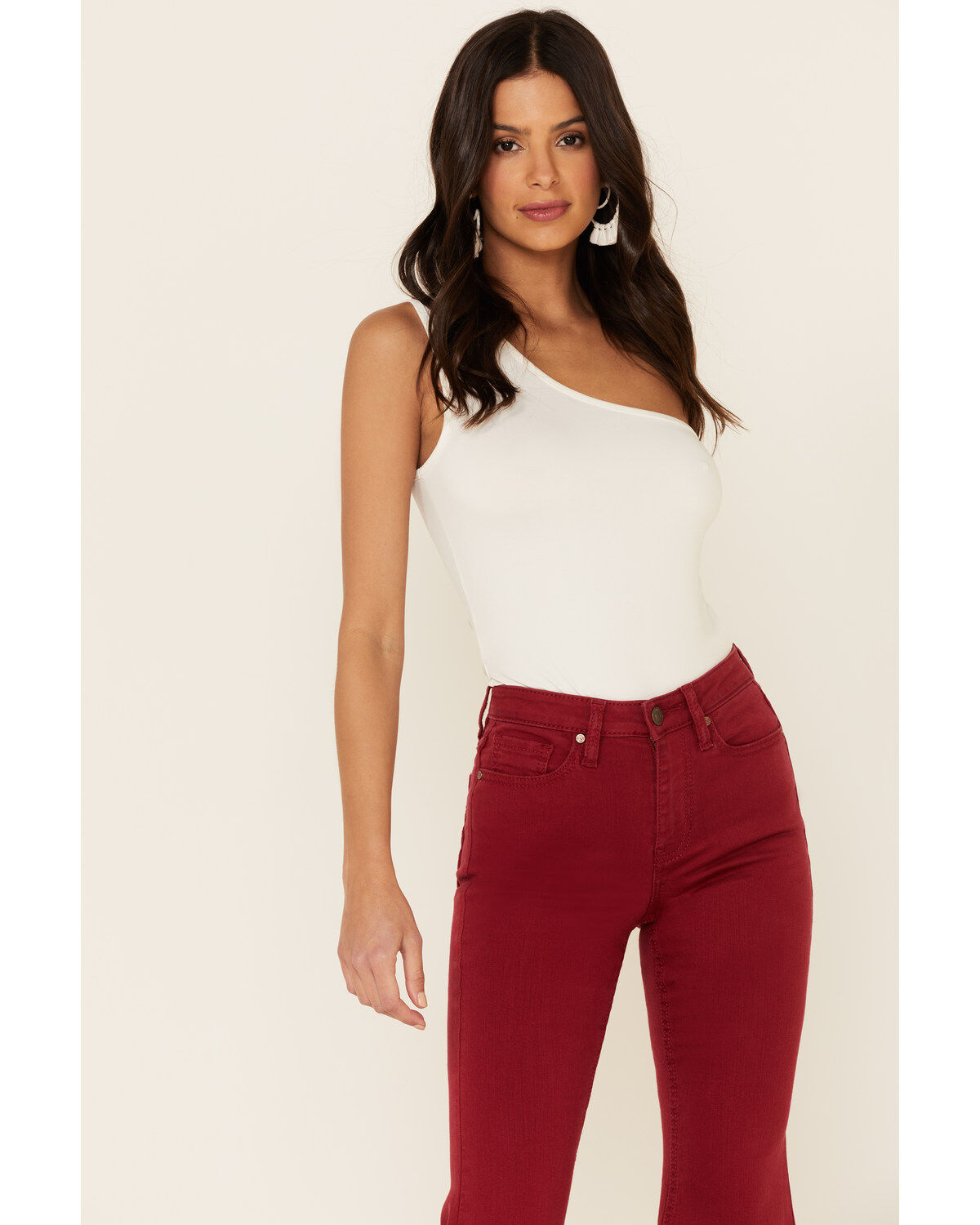 Image #2 - Shyanne Women's Red Seamed Pocket Flare Jeans, , hi-res